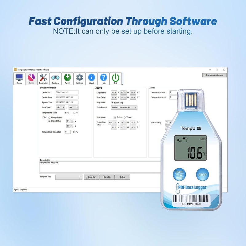 T-ZONE Digital Temperature Data Logger USB Single Use Temp Recorder 5 Packs,Disposable Freezer Thermometer Recording 200 Days with Auto Reports for Cold Chain Medical Refrigerator Lab IP67 Waterproof - Image 2
